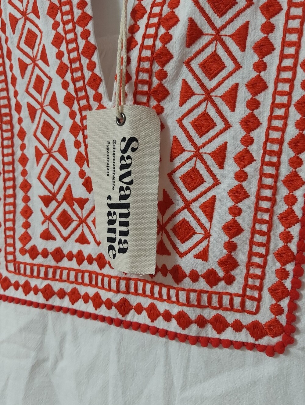 NWT Savanna Jane White Blouse with Red Geometric Embroidery - Picture 3 of 6